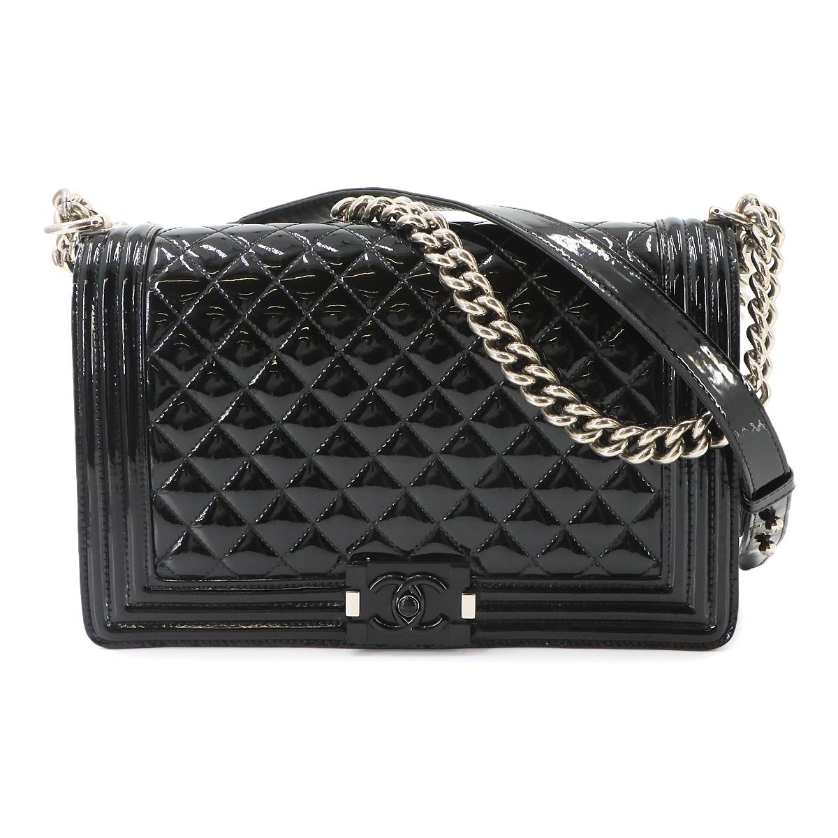 Boy Chanel Chain Shoulder Bag Patent Leather Black