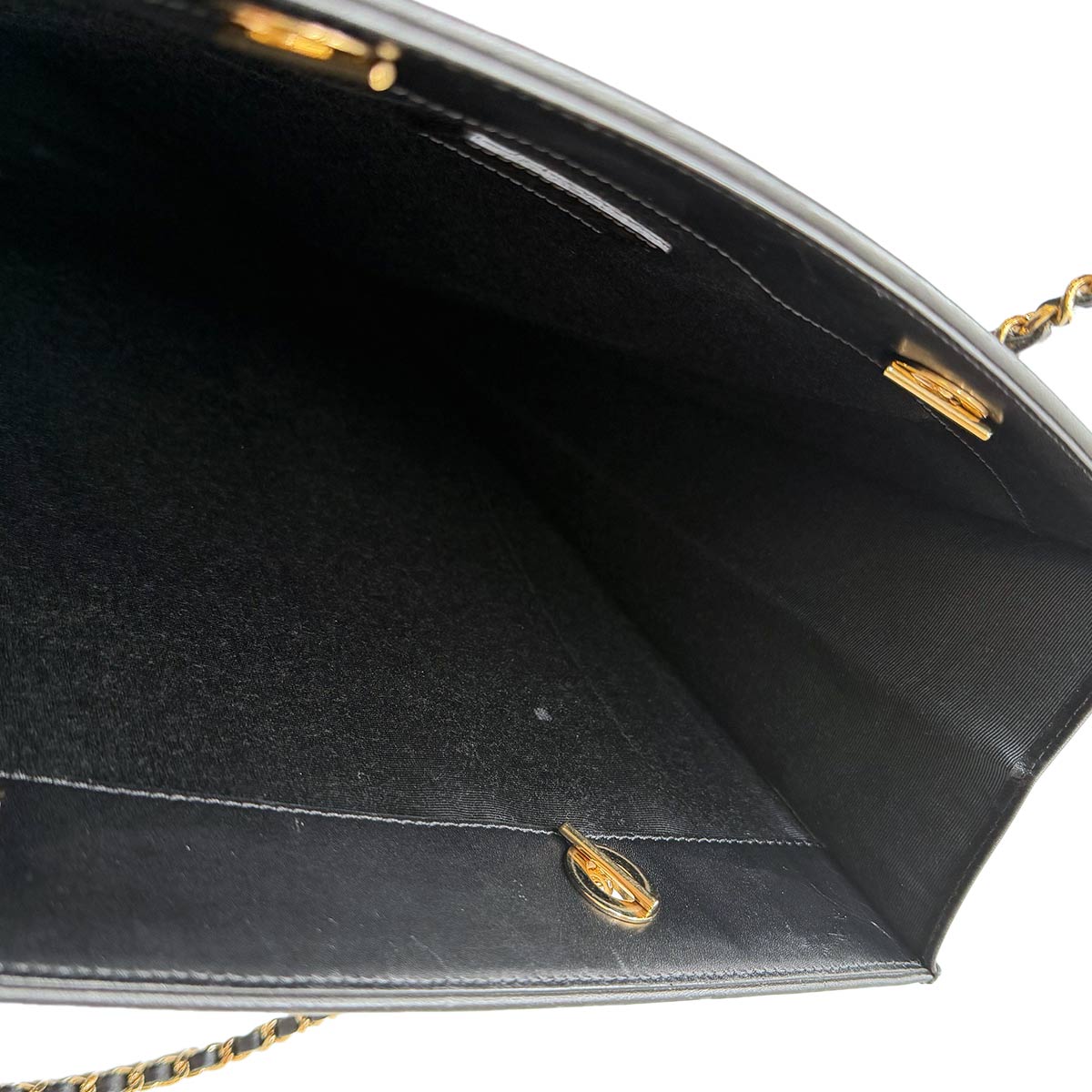 Coco Logos Chain Tote Bag Canvas Leather Black White Vintage