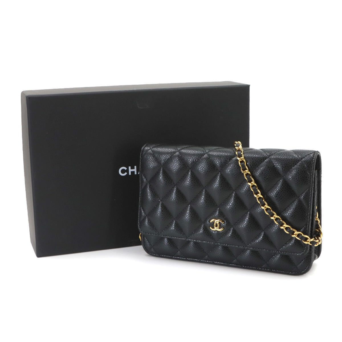 Matelasse Classic Chain Wallet Leather Black AP0250