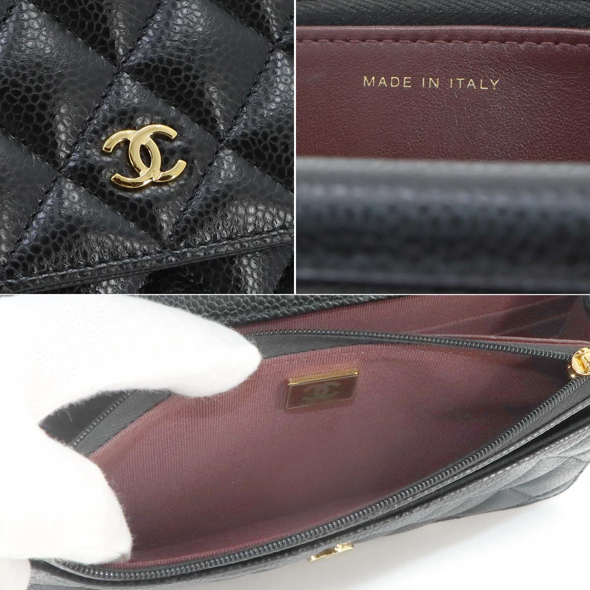 Matelasse Classic Chain Wallet Leather Black AP0250
