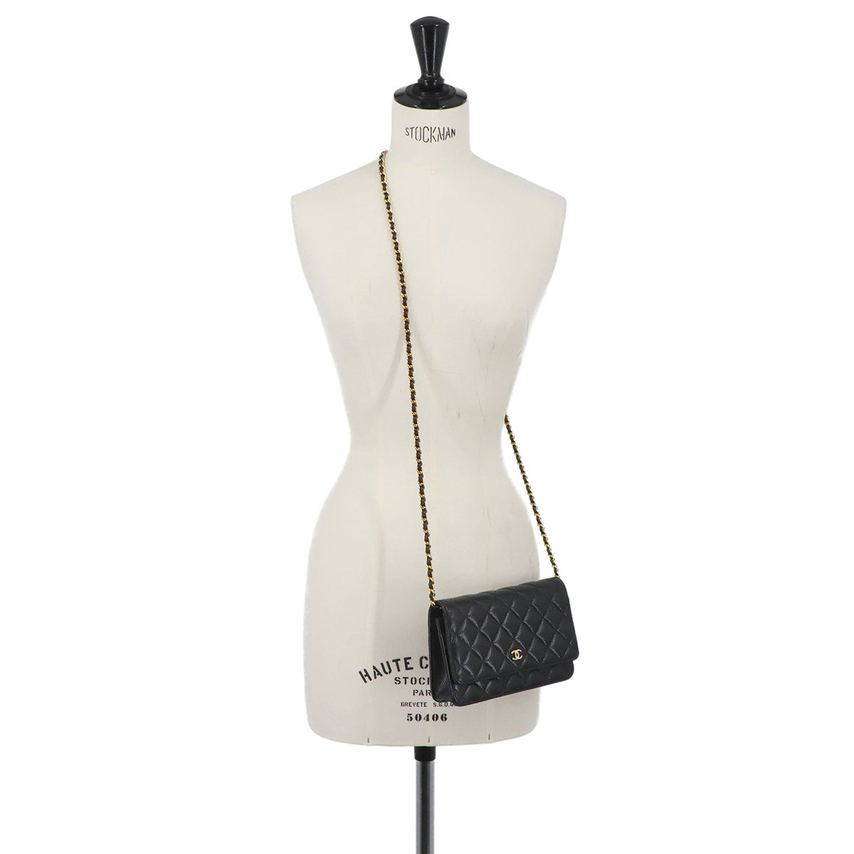 Matelasse Classic Chain Wallet Leather Black AP0250