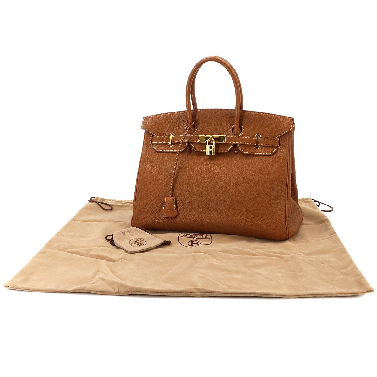 Birkin 35 Togo Gold Hand Bag Brown