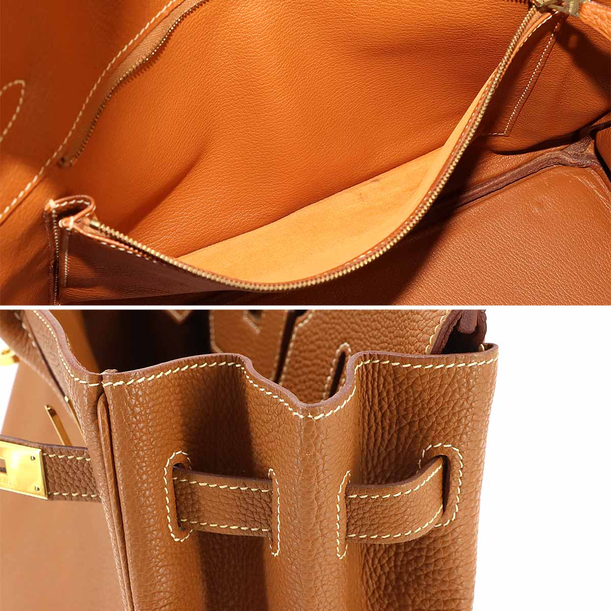 Birkin 35 Togo Gold Hand Bag Brown