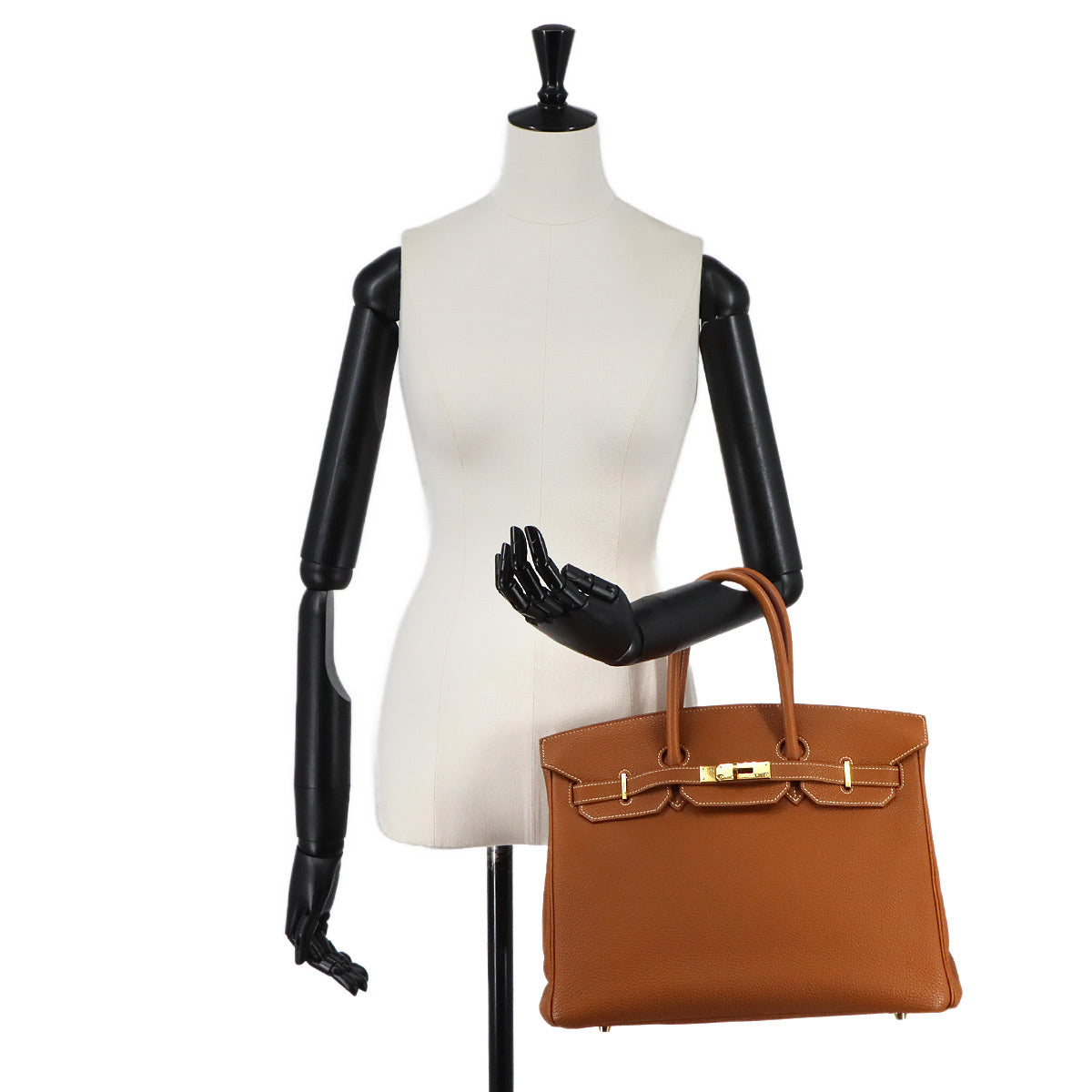 Birkin 35 Togo Gold Hand Bag Brown
