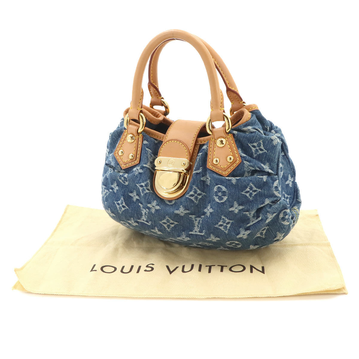 Monogram Denim Pleaty Hand Bag Canvas Blue M95020