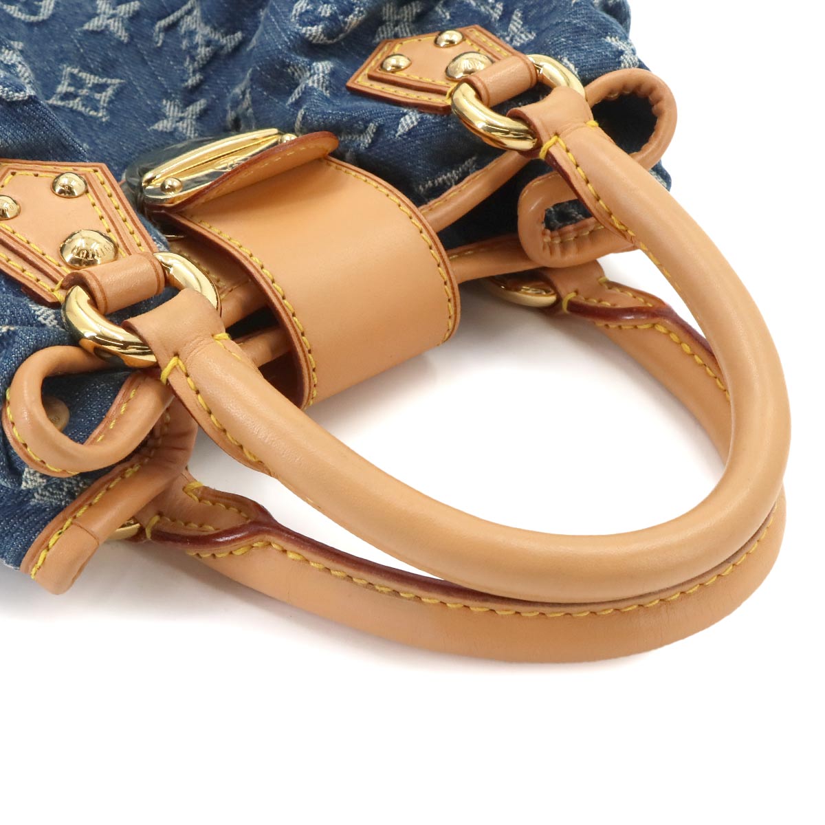 Monogram Denim Pleaty Hand Bag Canvas Blue M95020