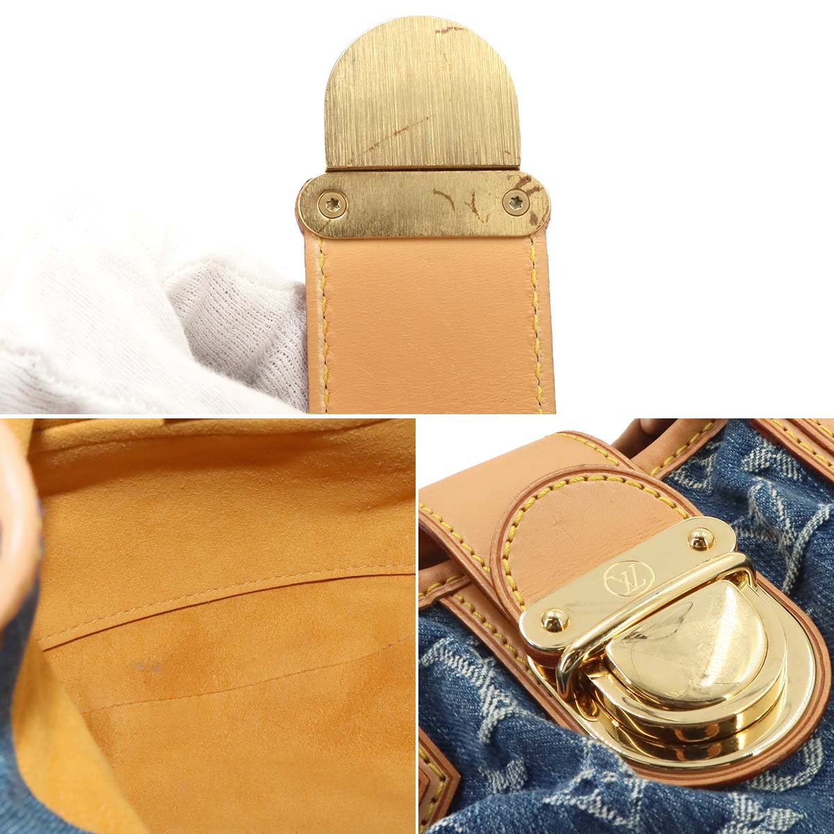 Monogram Denim Pleaty Hand Bag Canvas Blue M95020