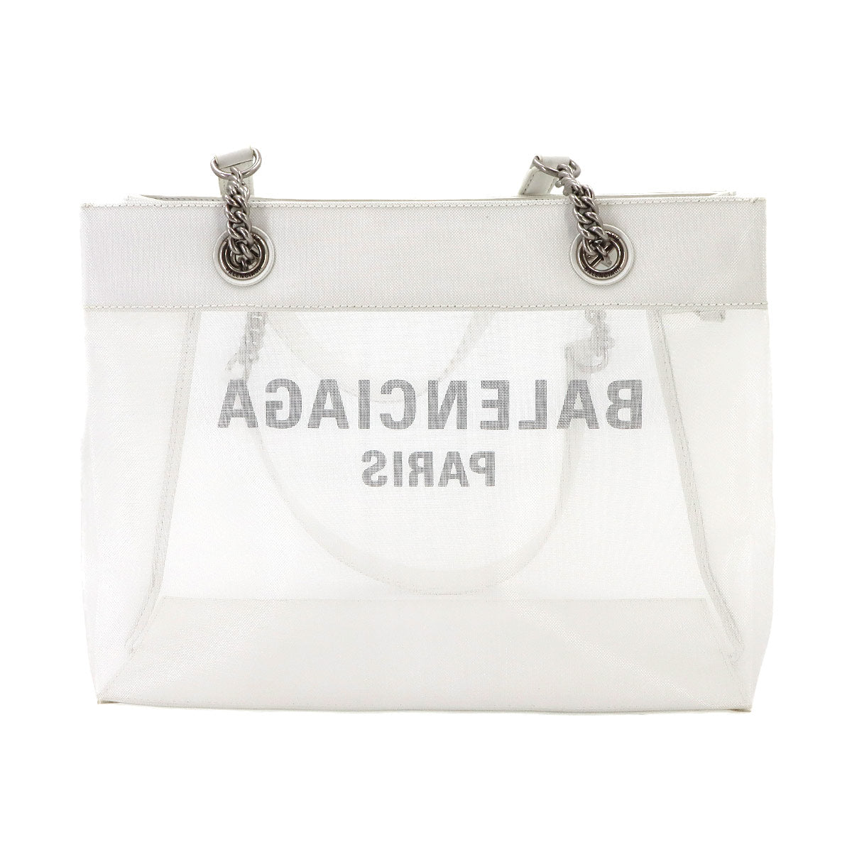 Duty Free Medium Tote Bag White Mesh Canvas Leather 741602