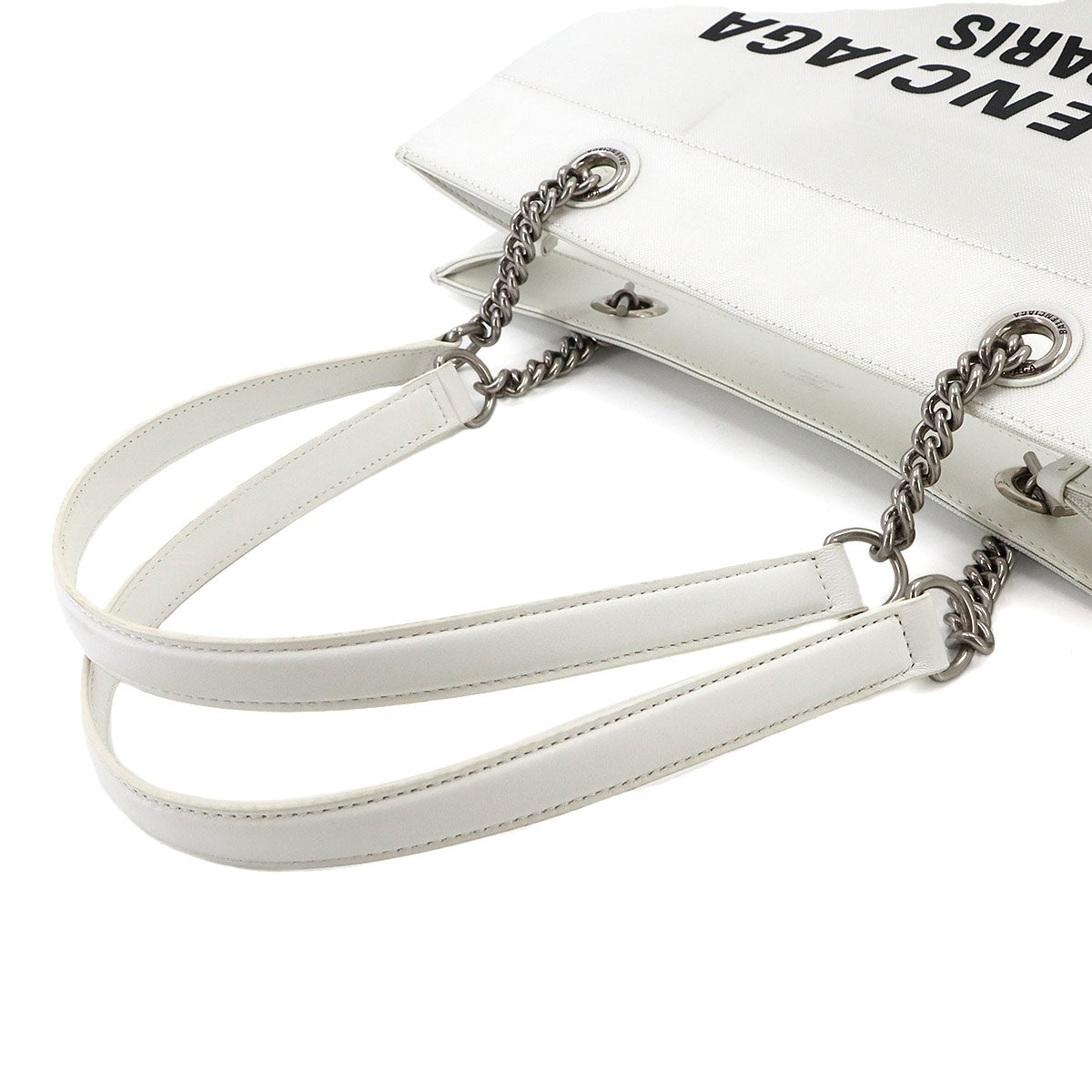 Duty Free Medium Tote Bag White Mesh Canvas Leather 741602