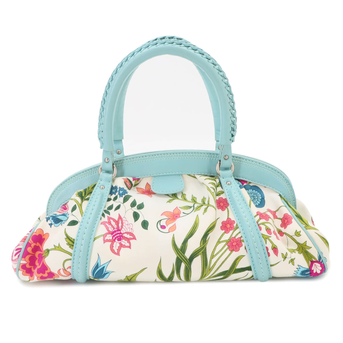 Floral Hand Bag Canvas Leather Multicolor Purse