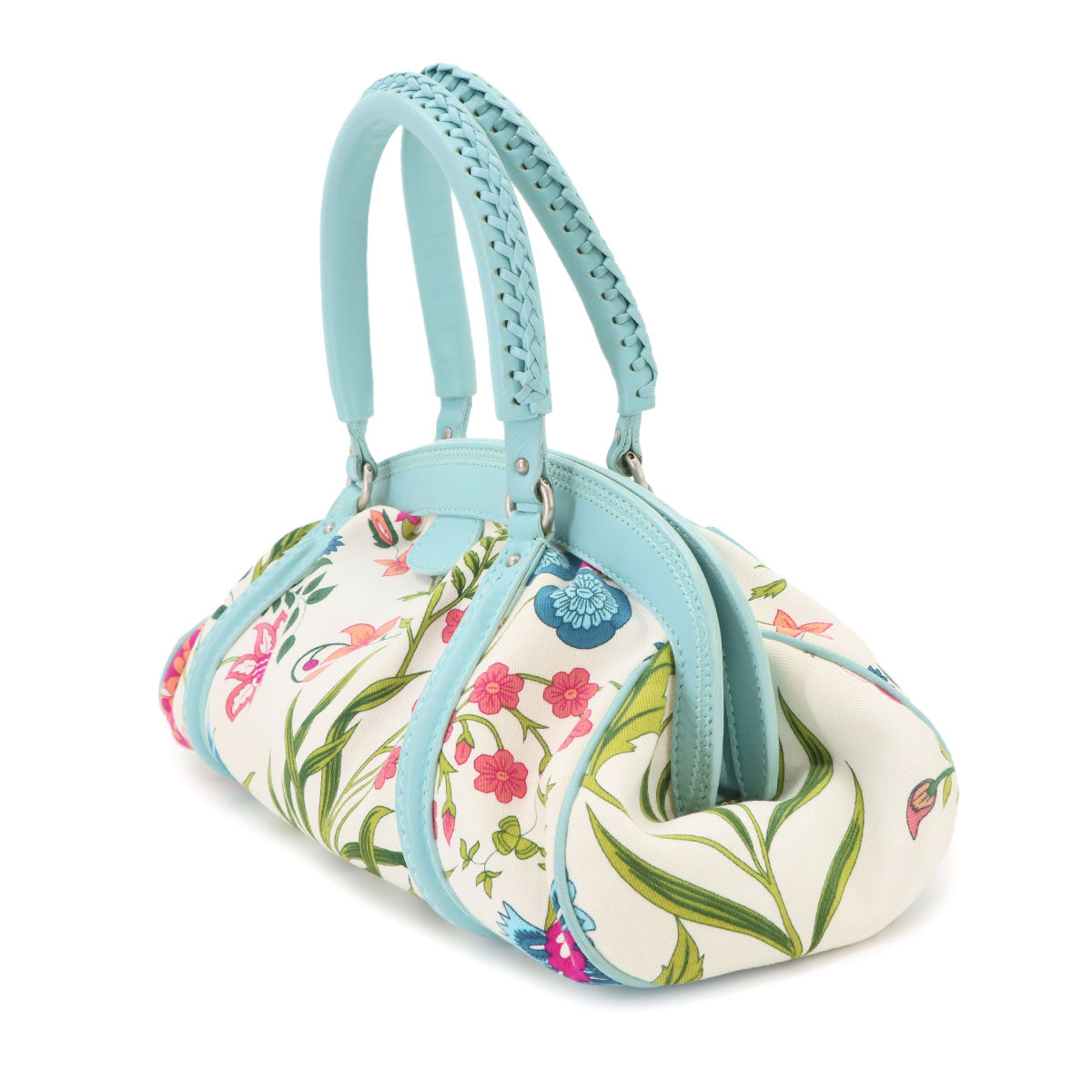 Floral Hand Bag Canvas Leather Multicolor Purse
