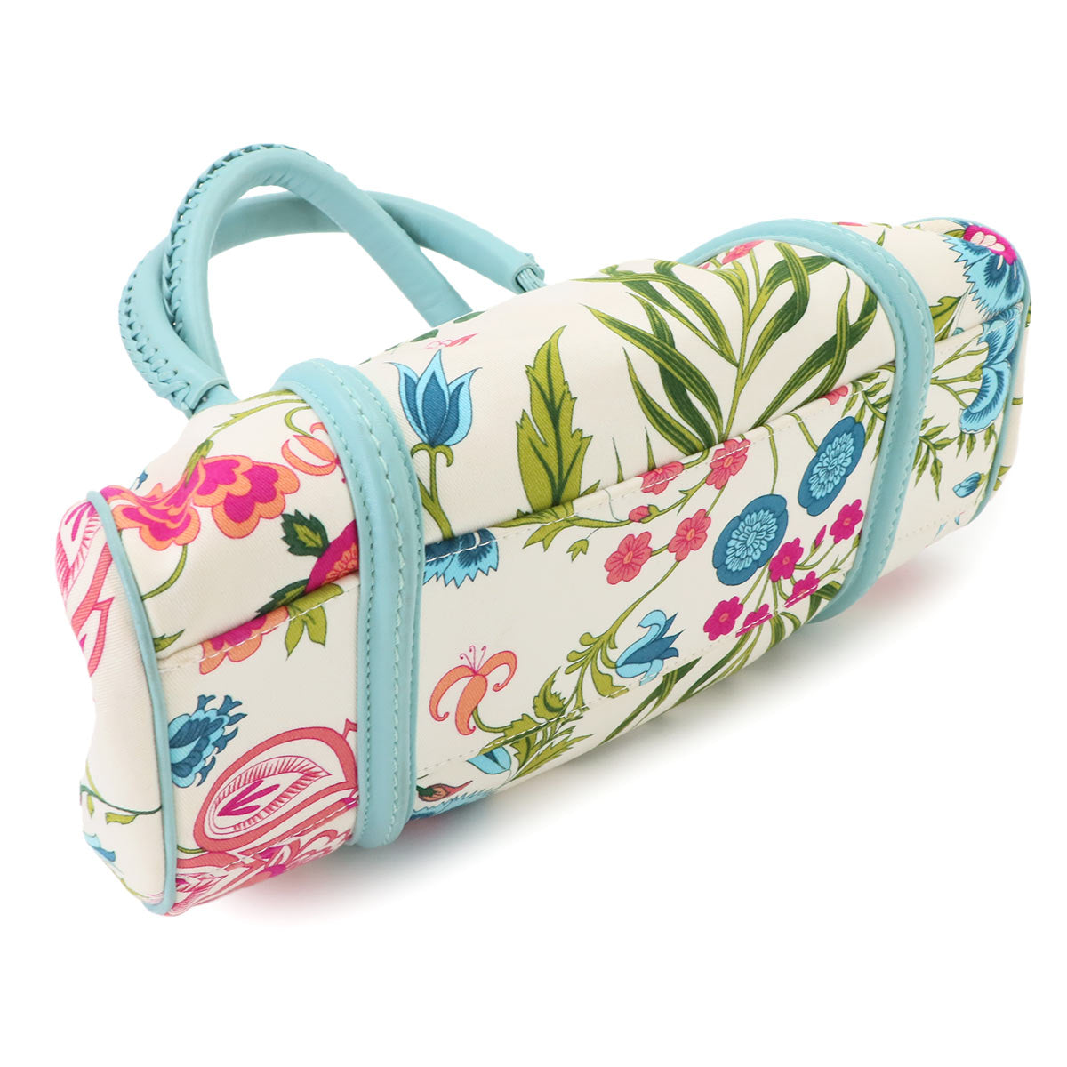 Floral Hand Bag Canvas Leather Multicolor Purse