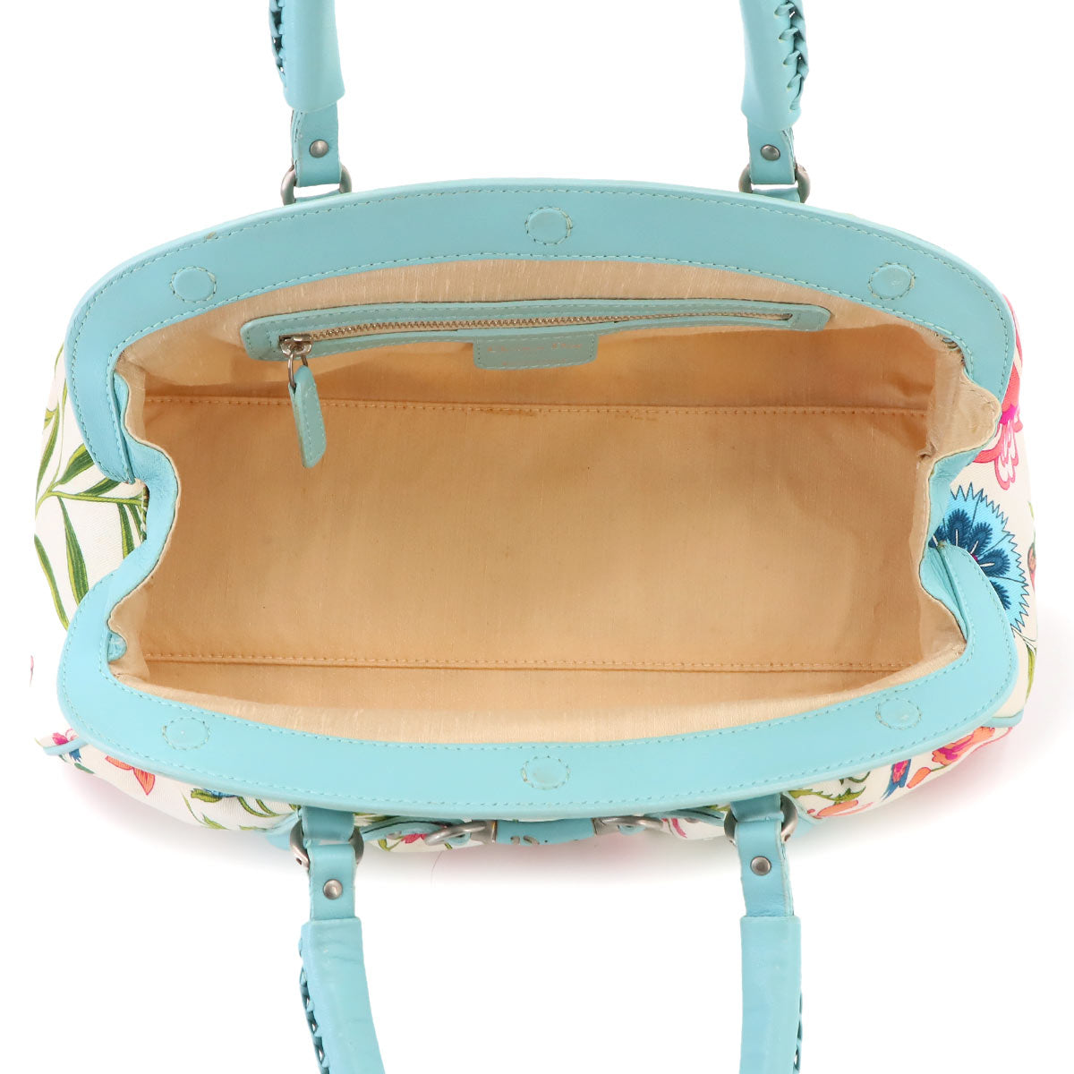 Floral Hand Bag Canvas Leather Multicolor Purse