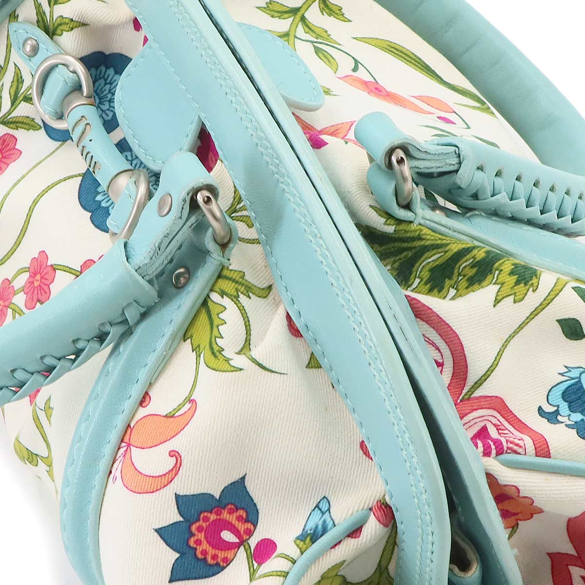 Floral Hand Bag Canvas Leather Multicolor Purse
