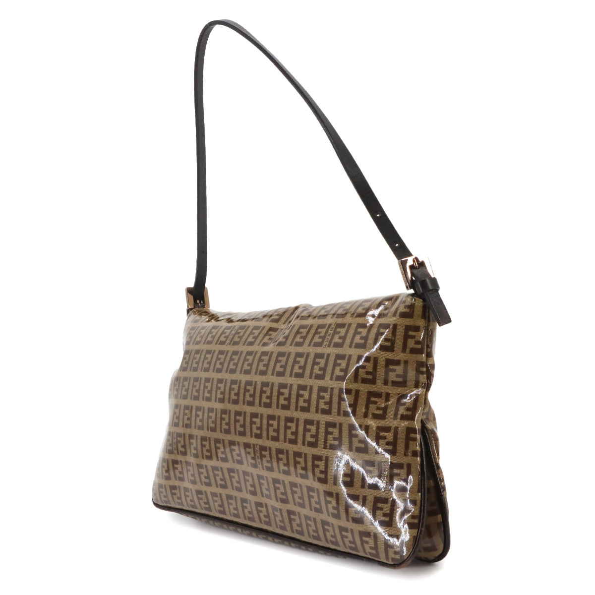 Zucchino Patent Shoulder Bag PVC Leather Beige Brown 8BR002