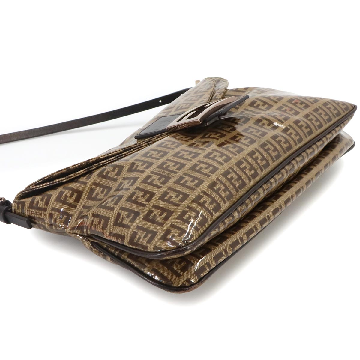 Zucchino Patent Shoulder Bag PVC Leather Beige Brown 8BR002