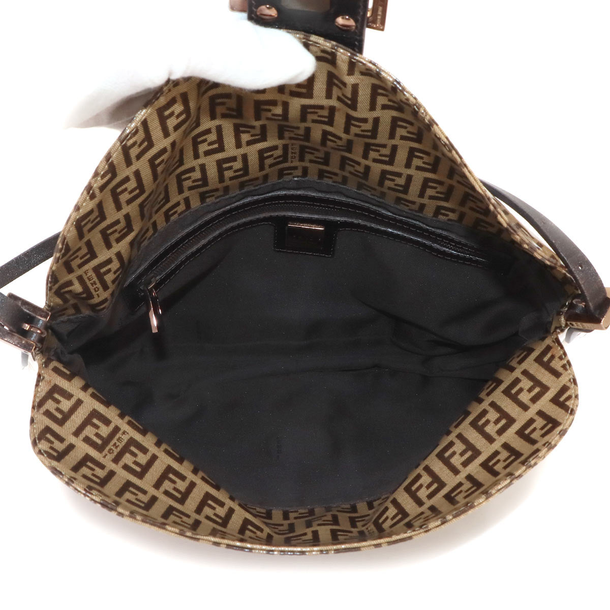 Zucchino Patent Shoulder Bag PVC Leather Beige Brown 8BR002