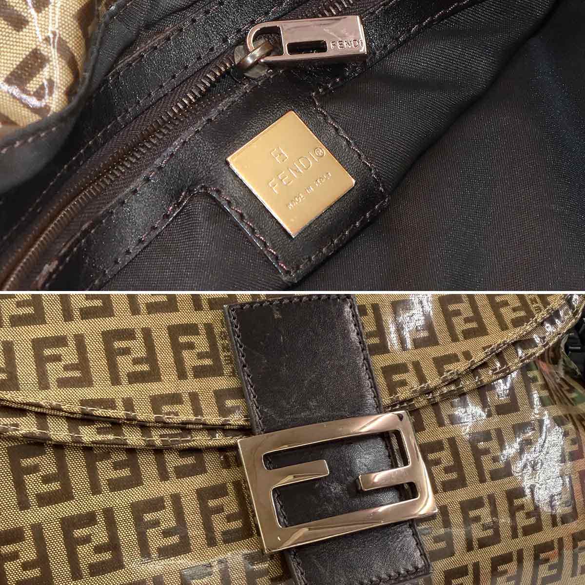 Zucchino Patent Shoulder Bag PVC Leather Beige Brown 8BR002