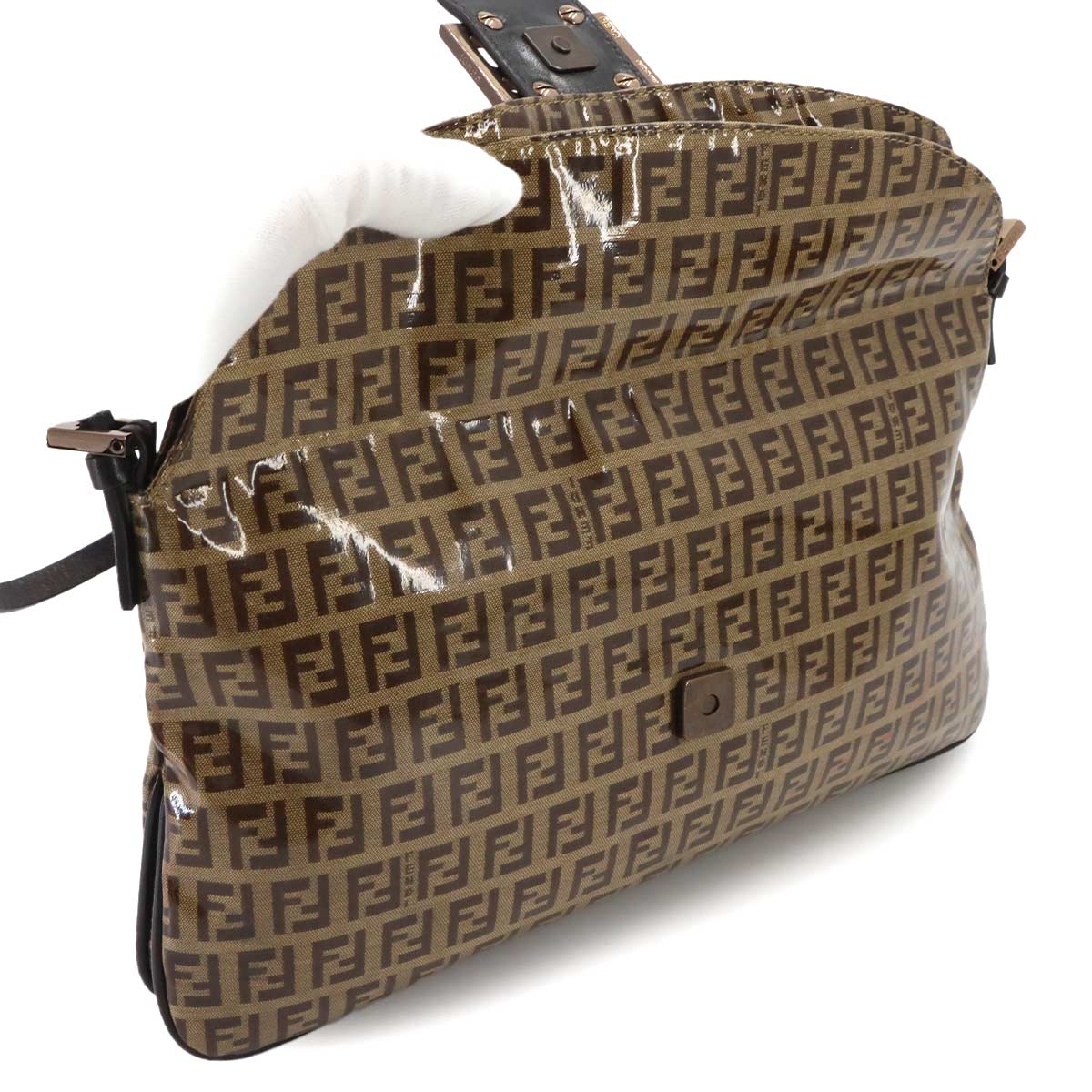 Zucchino Patent Shoulder Bag PVC Leather Beige Brown 8BR002