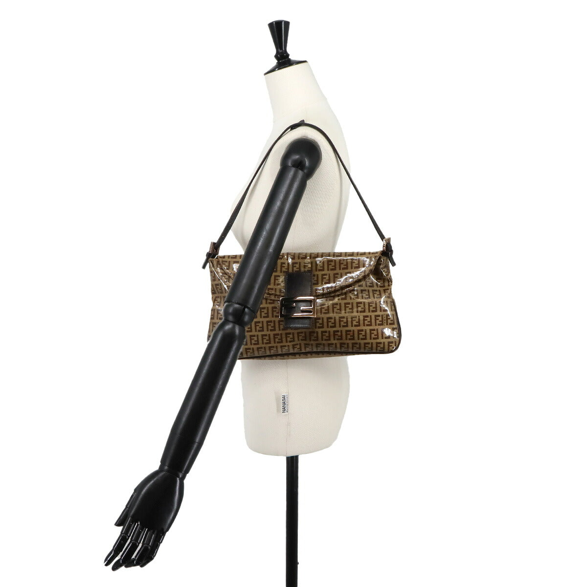 Zucchino Patent Shoulder Bag PVC Leather Beige Brown 8BR002