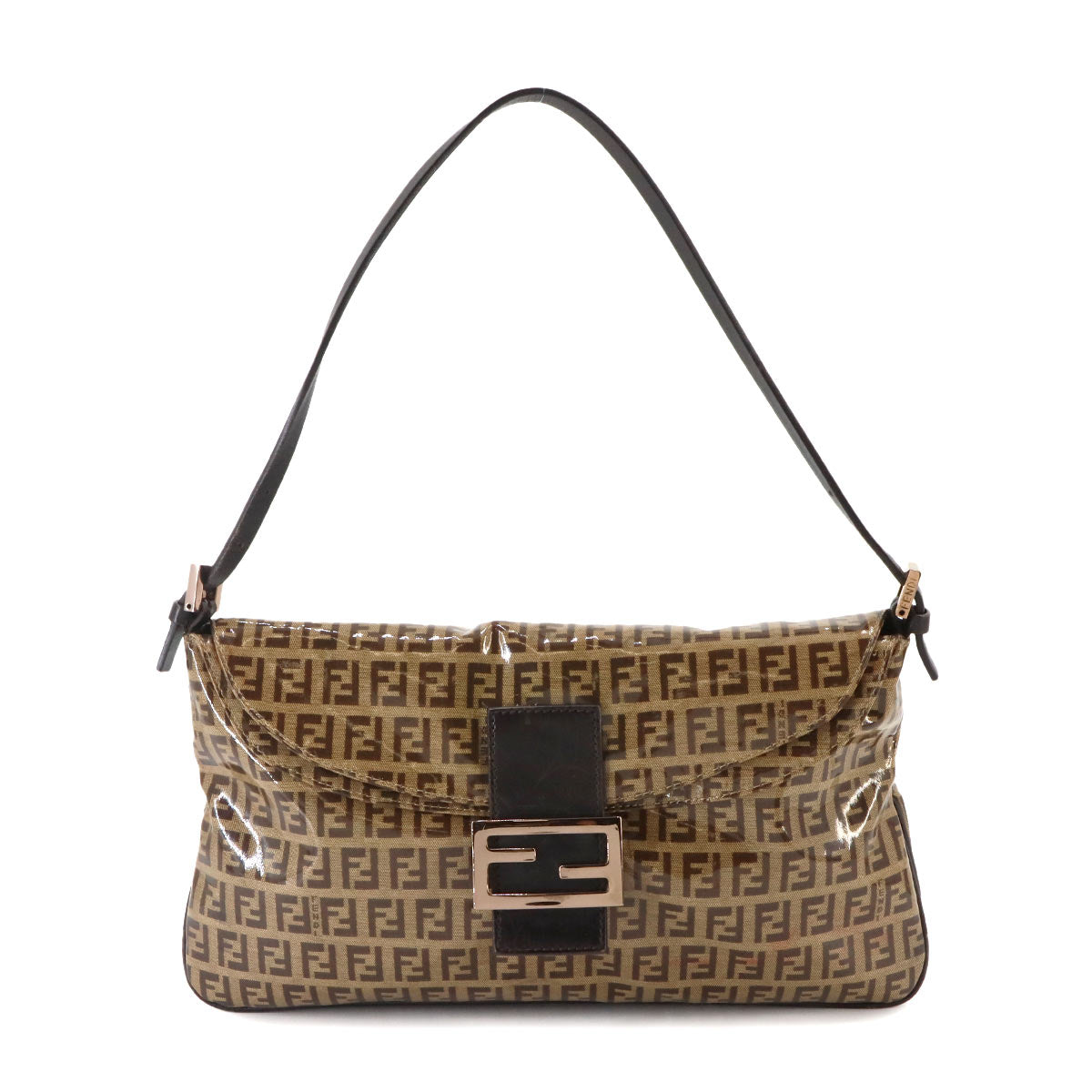 Zucchino Patent Shoulder Bag PVC Leather Beige Brown 8BR002