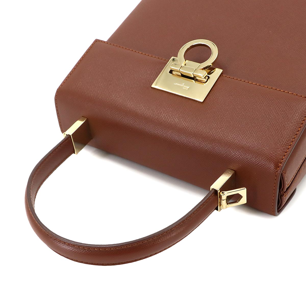 Gancini Hand Shoulder Bag Leather Cognac Brown
