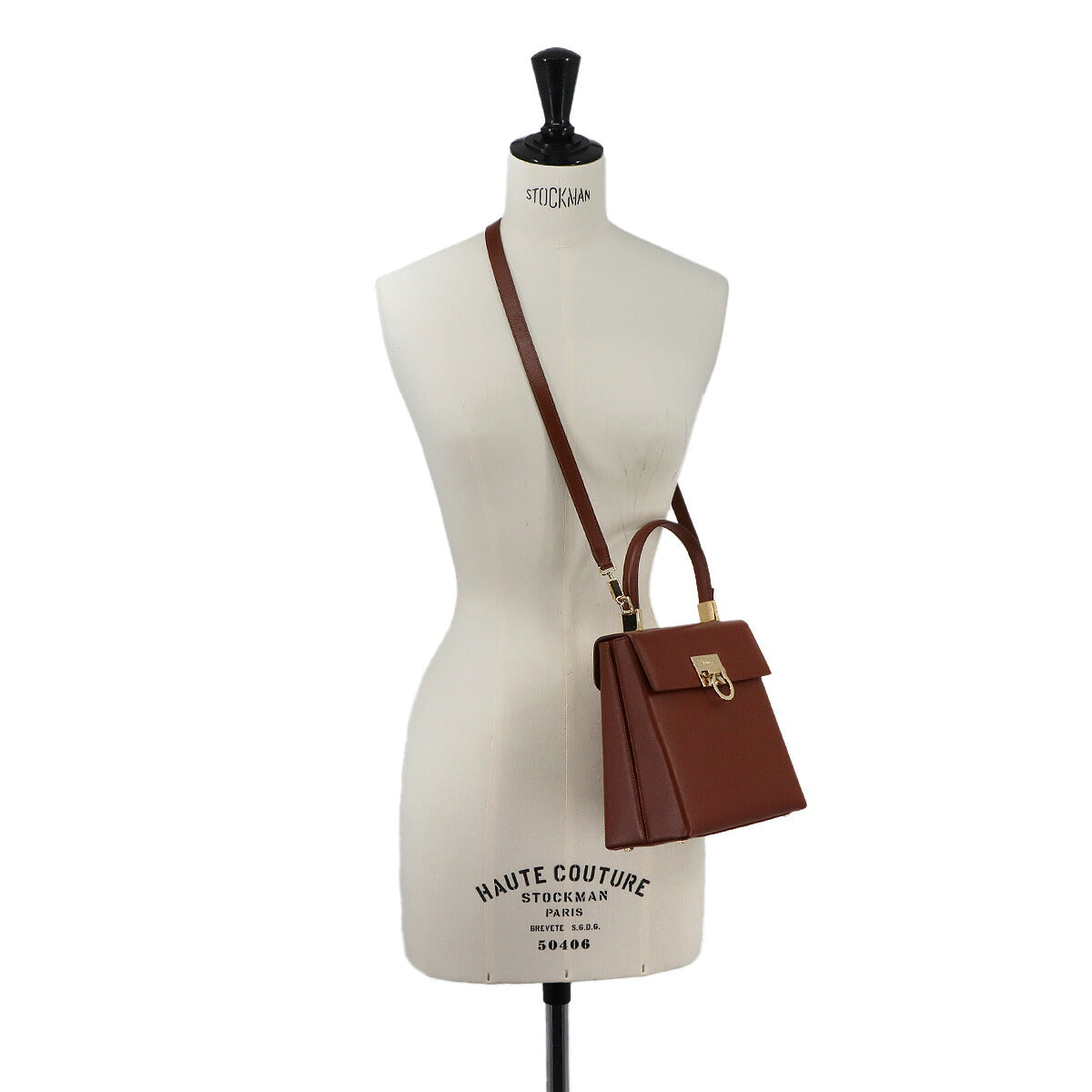Gancini Hand Shoulder Bag Leather Cognac Brown