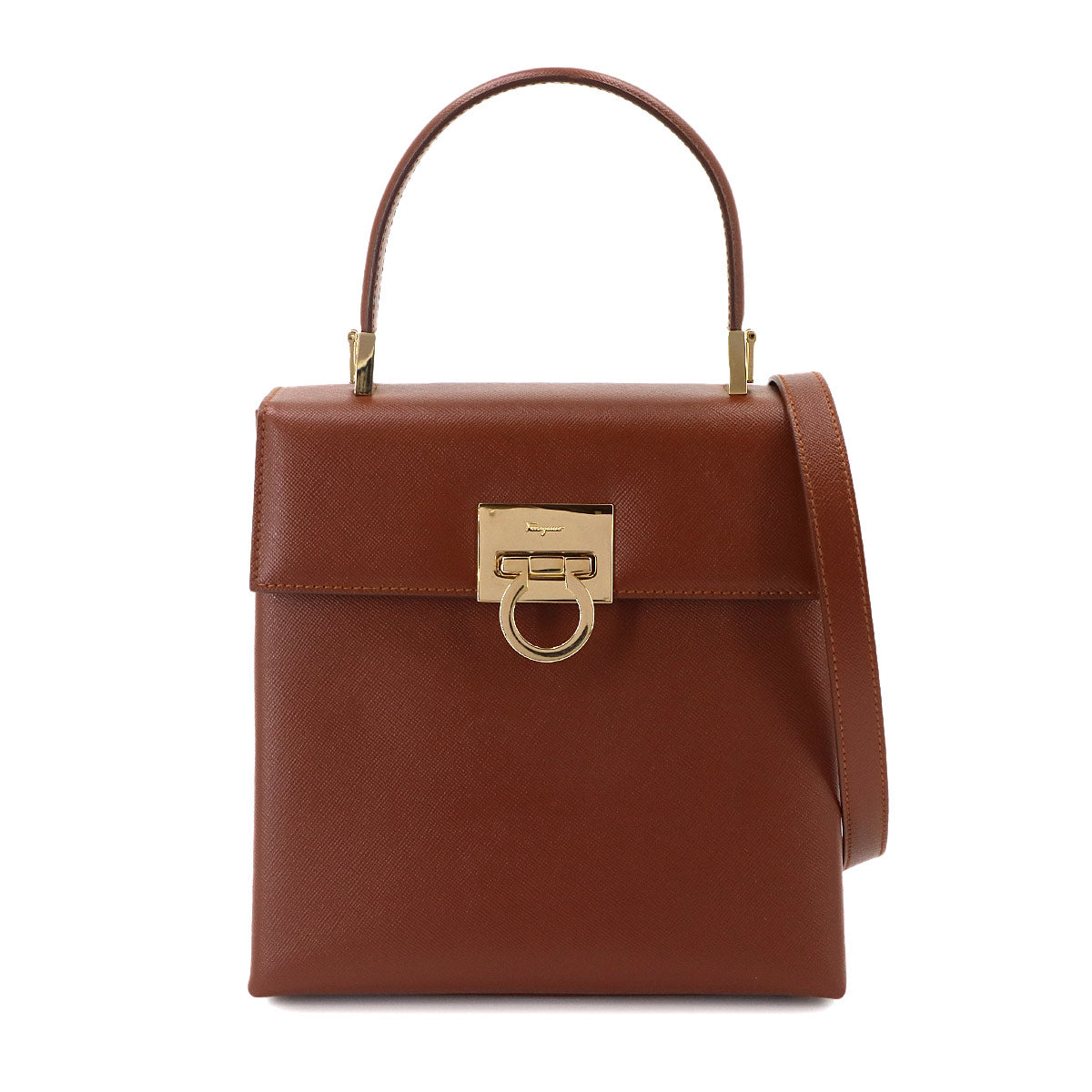 Gancini Hand Shoulder Bag Leather Cognac Brown