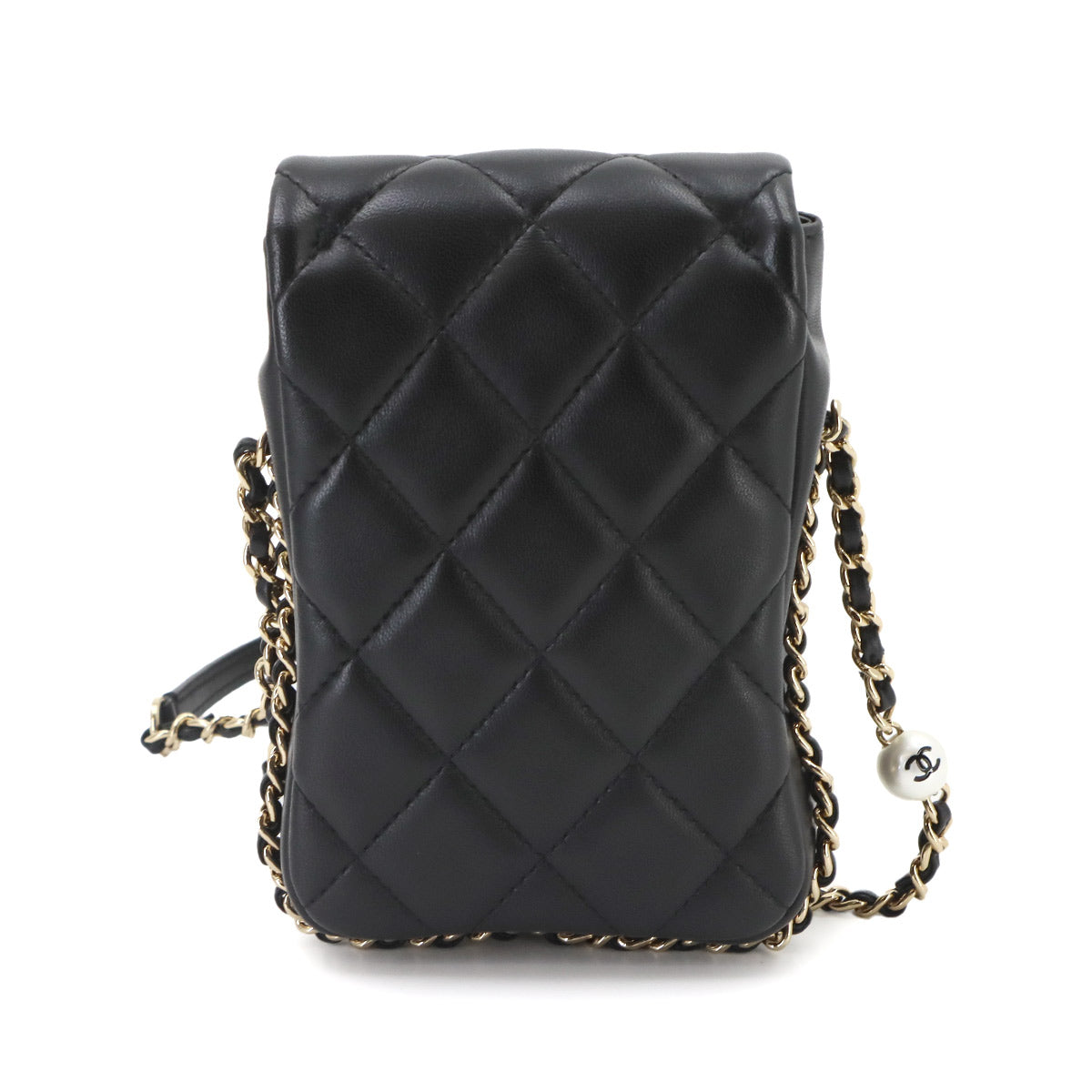 Matelasse Mobile Phone Case Chain Shoulder Bag Leather Black