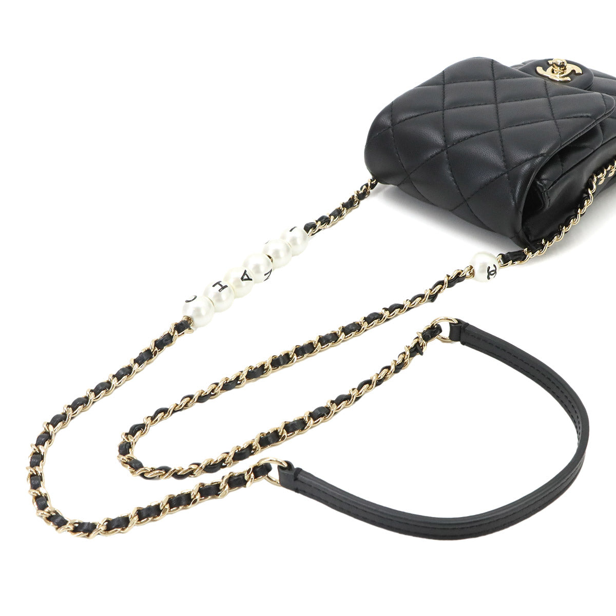 Matelasse Mobile Phone Case Chain Shoulder Bag Leather Black