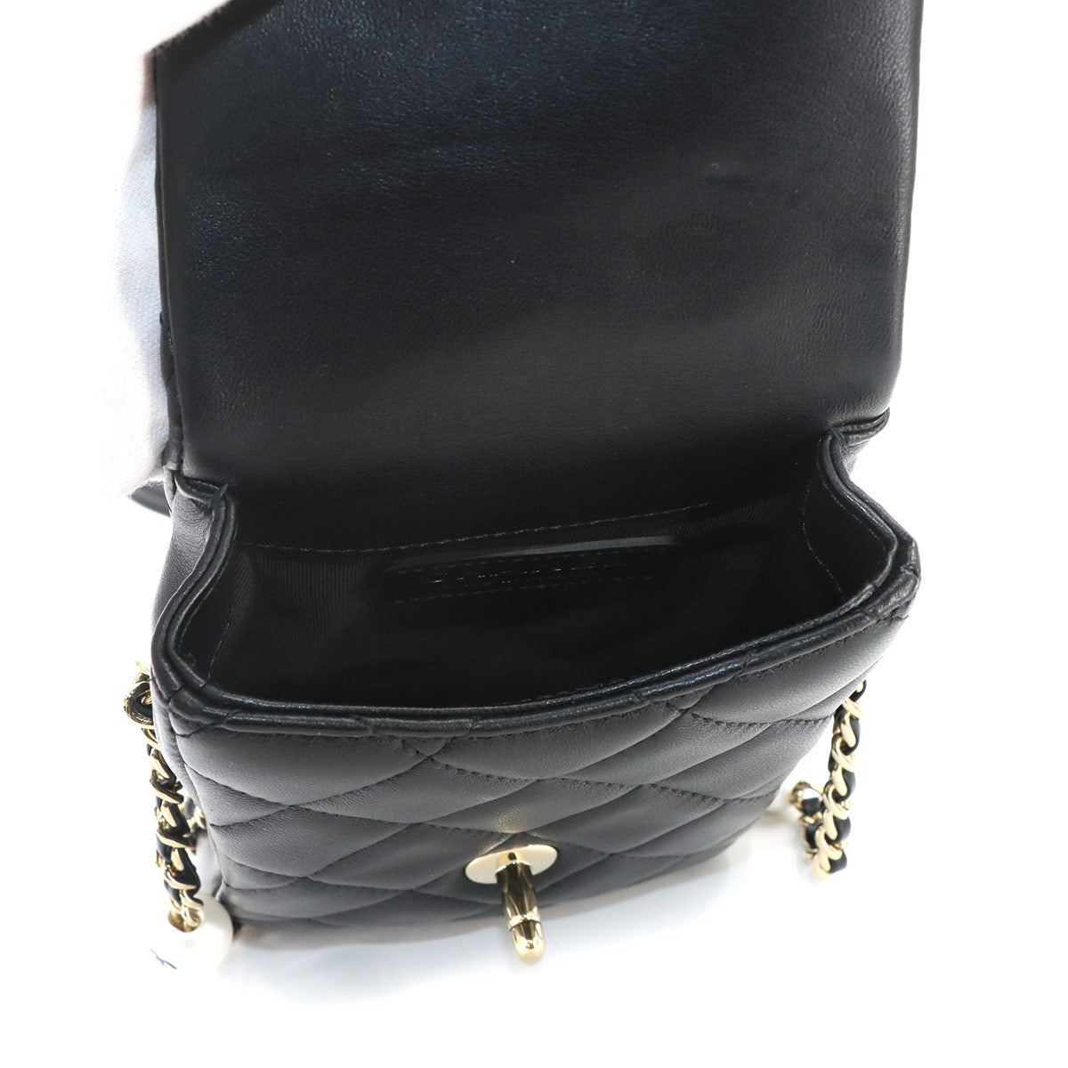 Matelasse Mobile Phone Case Chain Shoulder Bag Leather Black