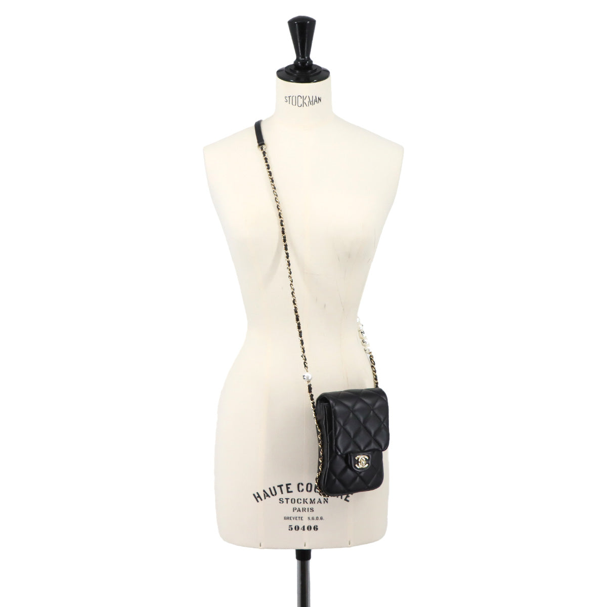 Matelasse Mobile Phone Case Chain Shoulder Bag Leather Black