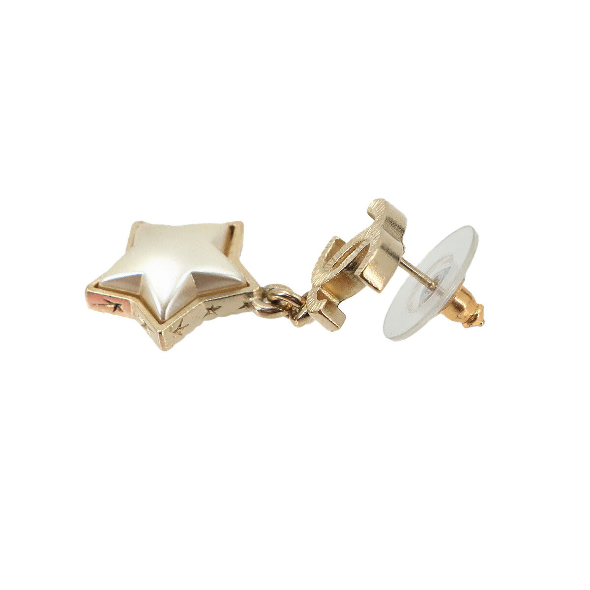 CC Logos Star Swing Pierced Earrings Faux Pearl Gold White A17B