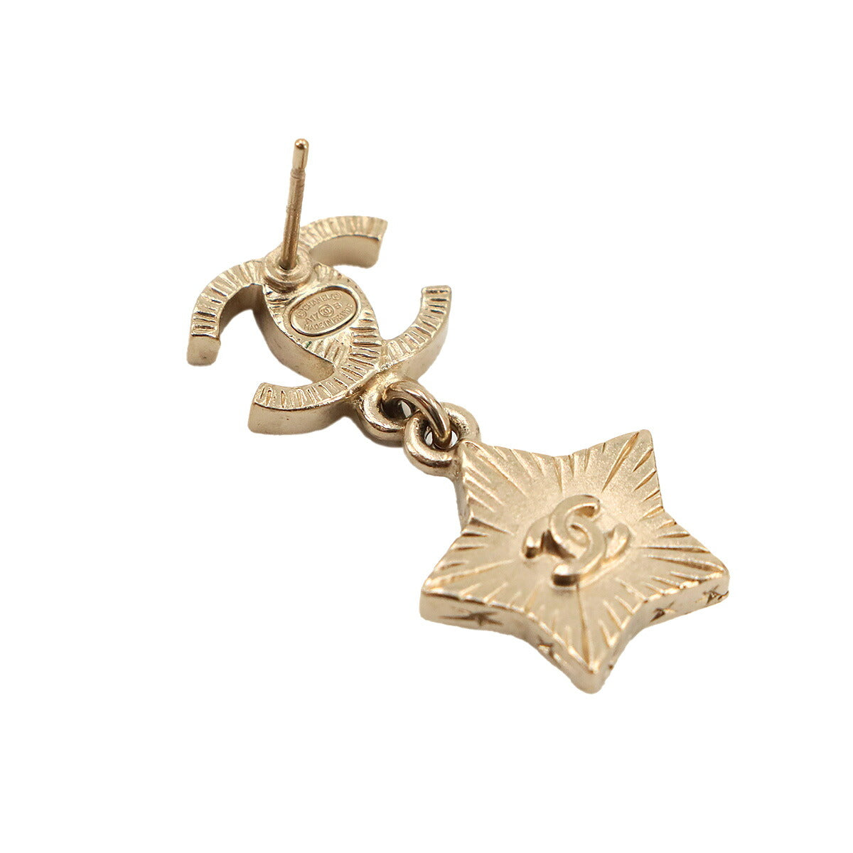 CC Logos Star Swing Pierced Earrings Faux Pearl Gold White A17B