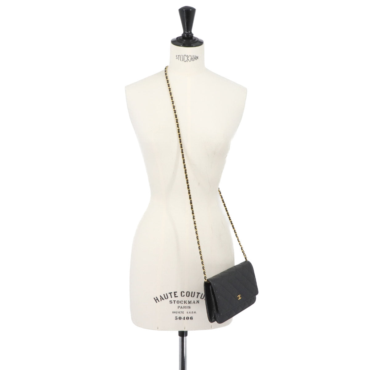 Matelasse Chain Wallet Leather Black A33814 Purse