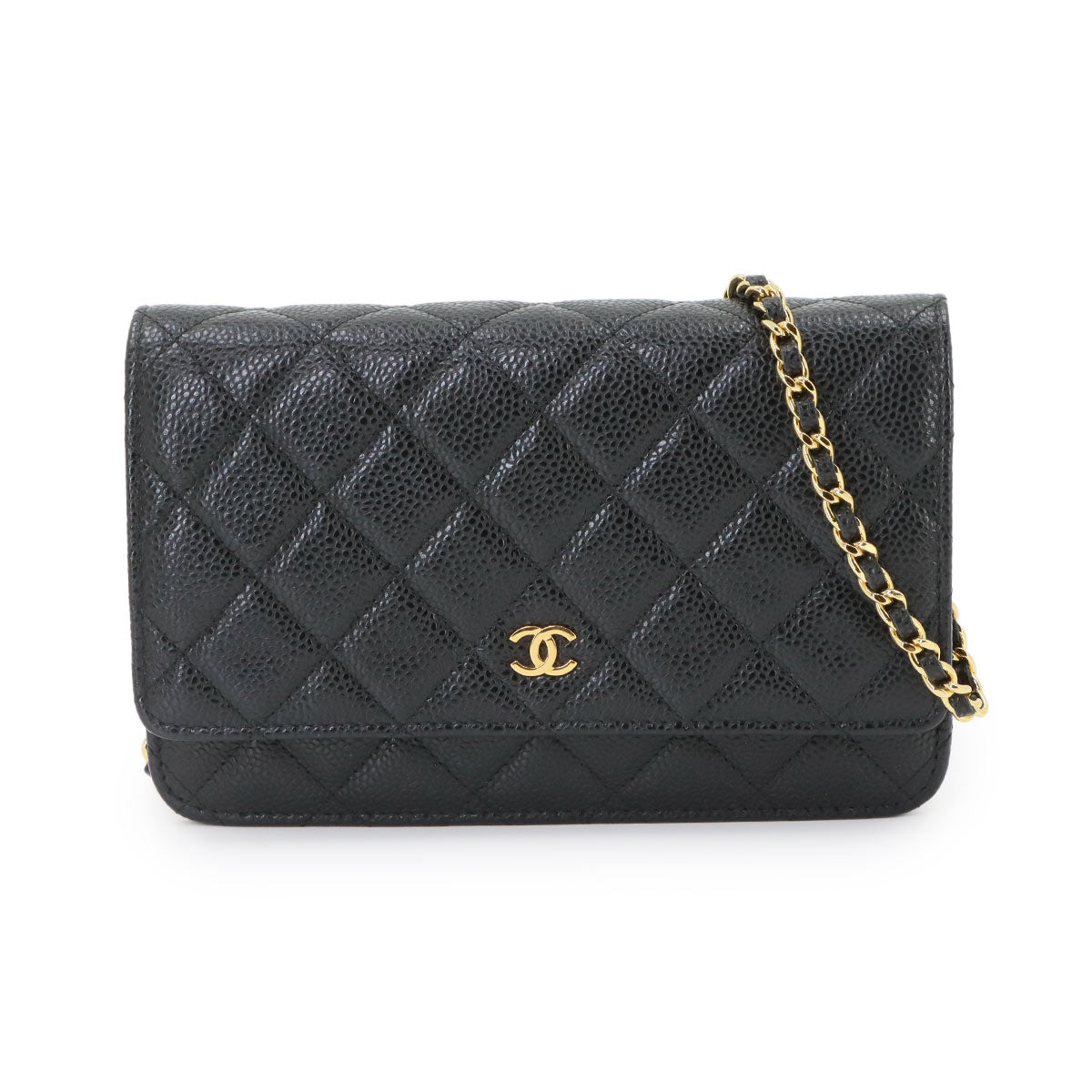 Matelasse Chain Wallet Leather Black A33814 Purse