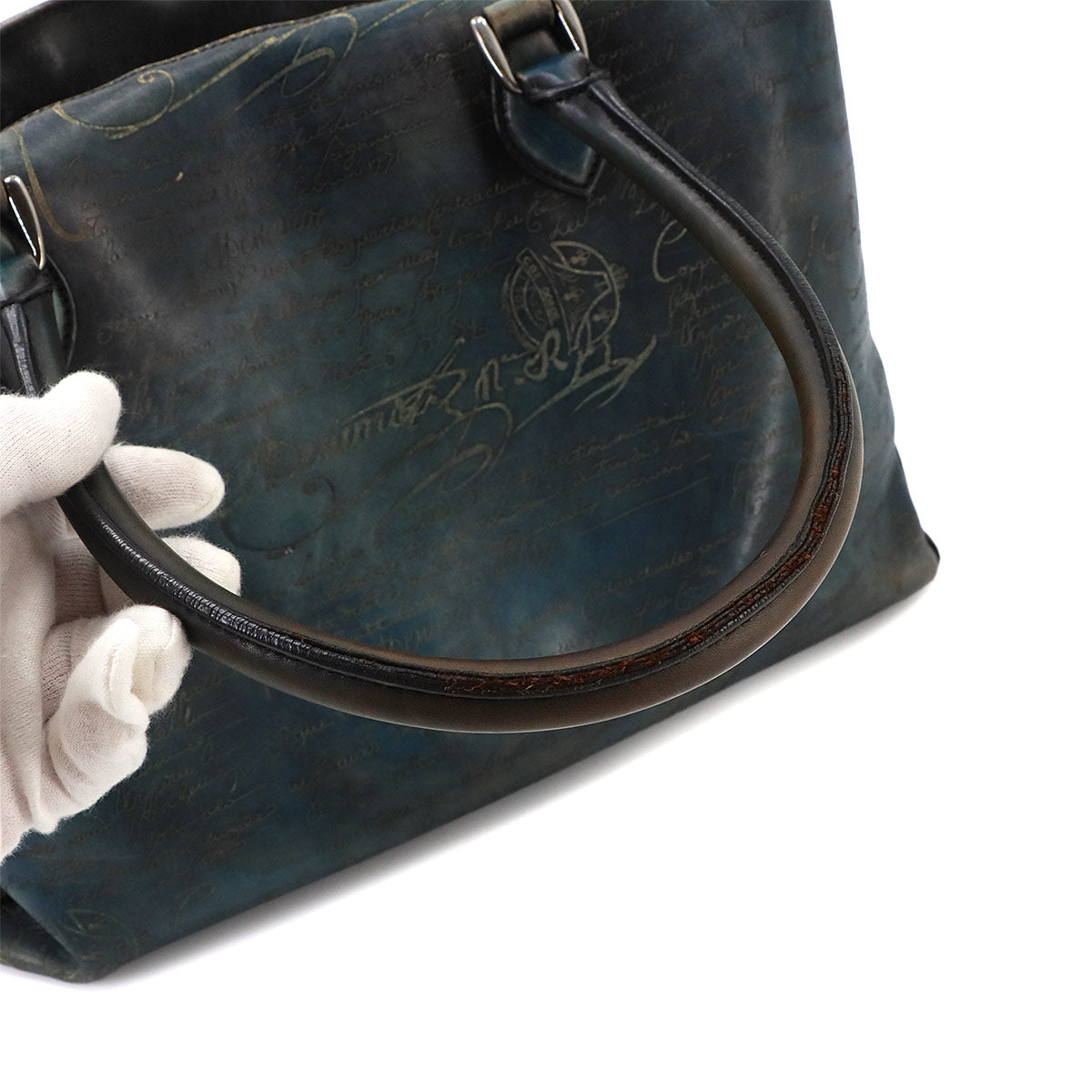 Calligraphy Toujours Tote Bag Venezia Leather Blue Purse