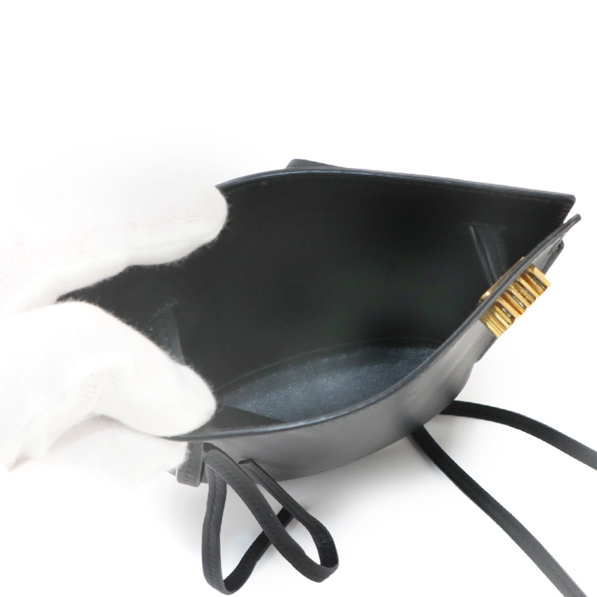 Dice Pocket Shoulder Bag Leather Black C630R12X01