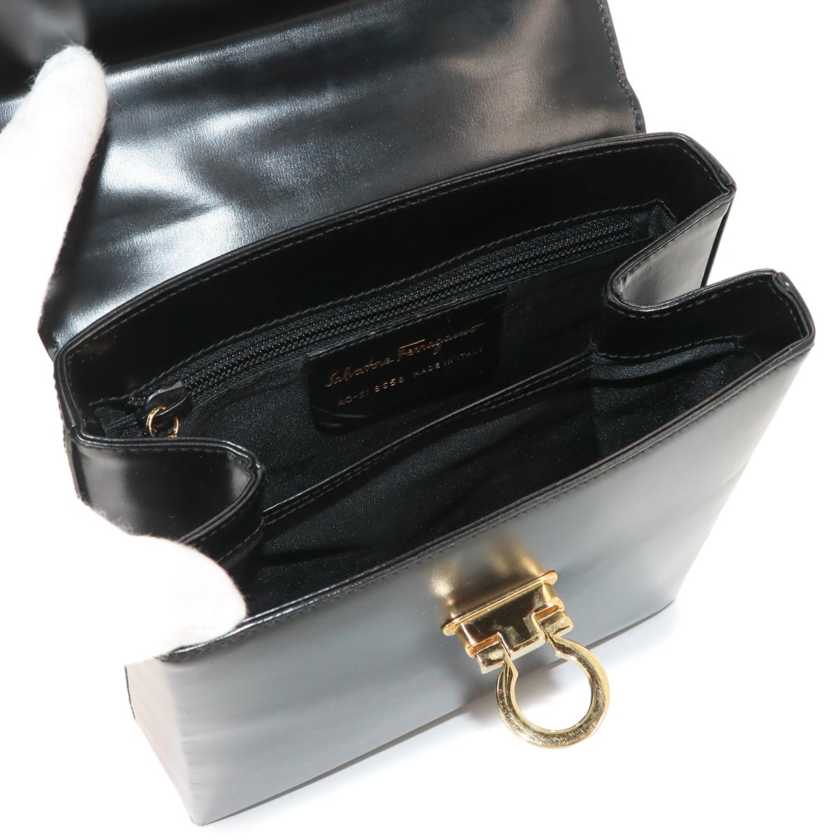 Gancini Hand Shoulder Bag Leather Black 218658
