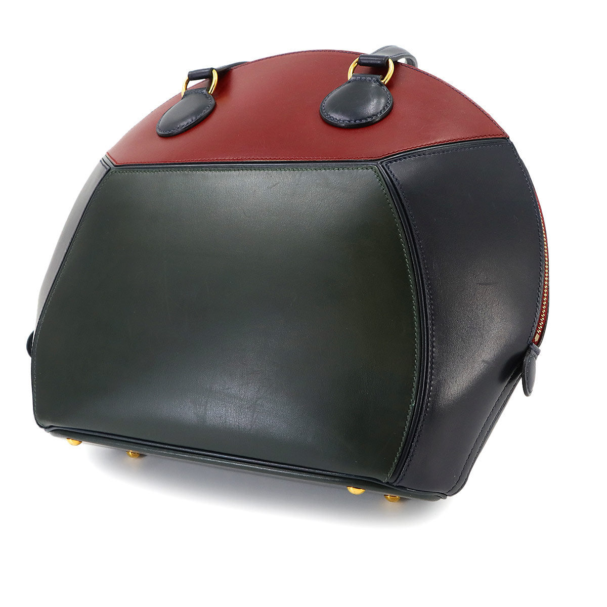 Ile de Shiki Hand Bag Box calf Rouge H Blue Indigo Green Vintage