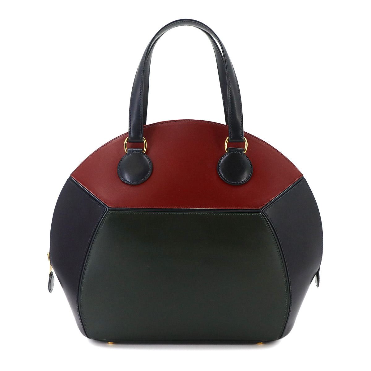 Ile de Shiki Hand Bag Box calf Rouge H Blue Indigo Green Vintage