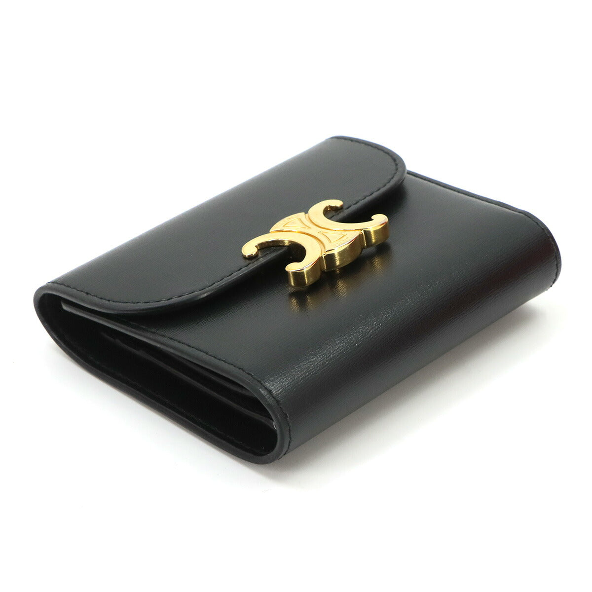 Triomphe Compact Wallet Leather Black 10D783DPV