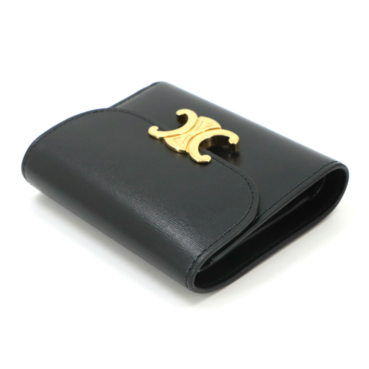Triomphe Compact Wallet Leather Black 10D783DPV