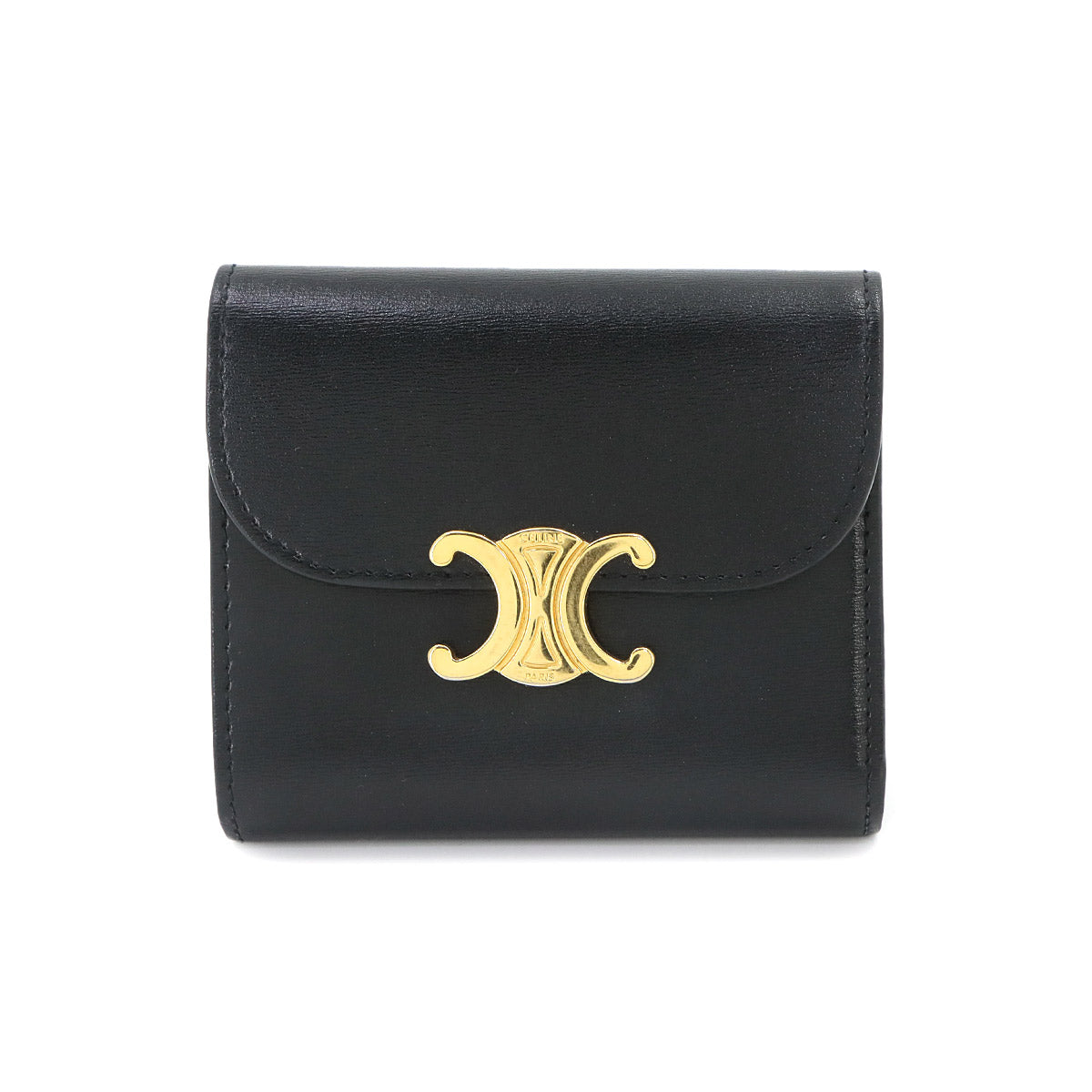 Triomphe Compact Wallet Leather Black 10D783DPV