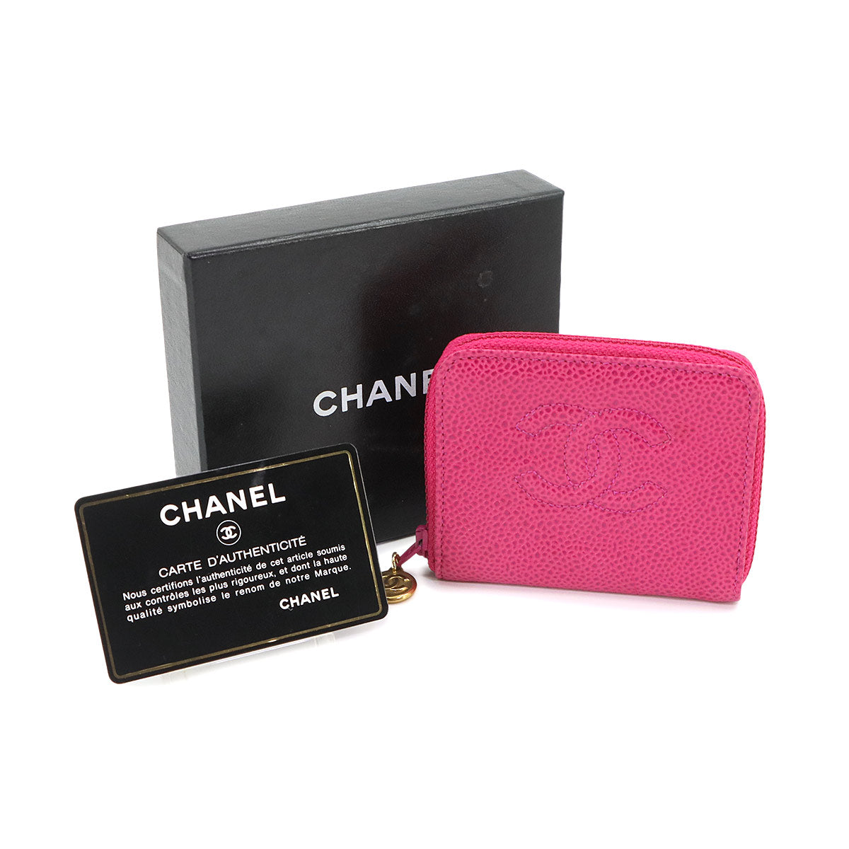 Coin Case Purse Leather Pink Coco Mark
