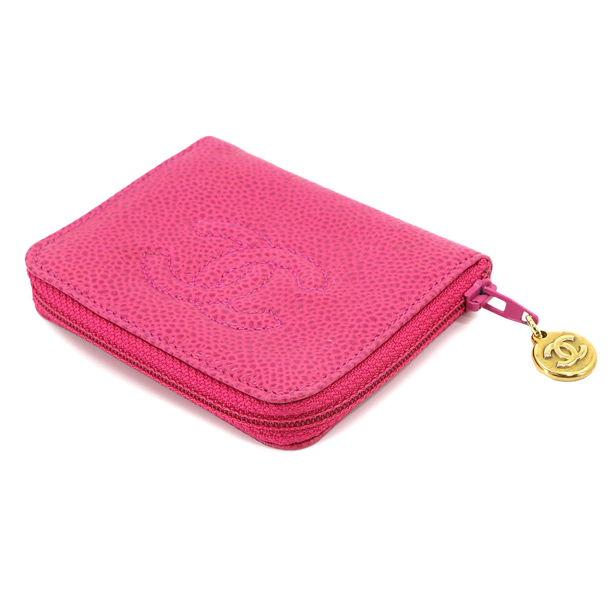 Coin Case Purse Leather Pink Coco Mark