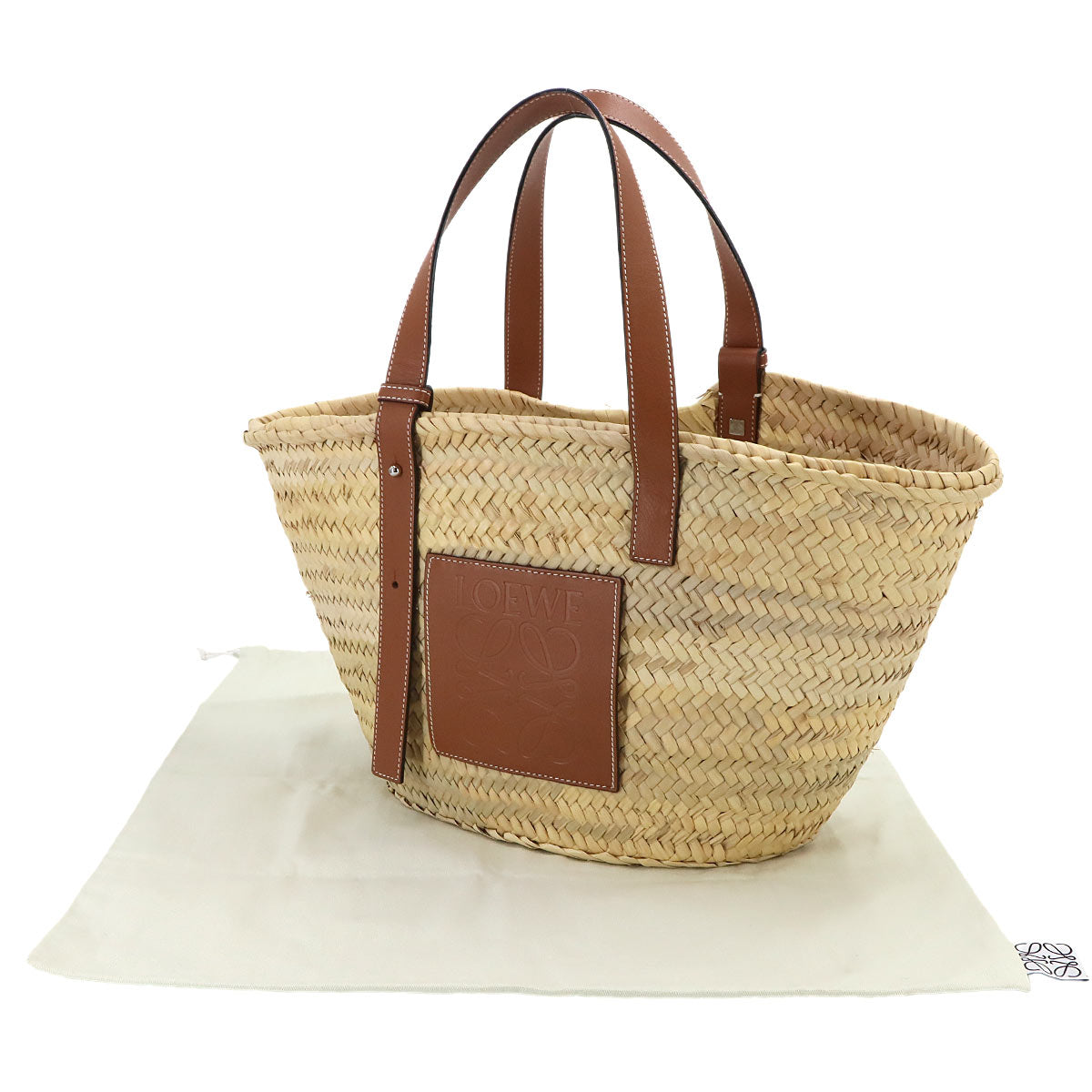 LOEWE Basket Bag Medium Palm leaf Leather Natural Tan Purse Brown