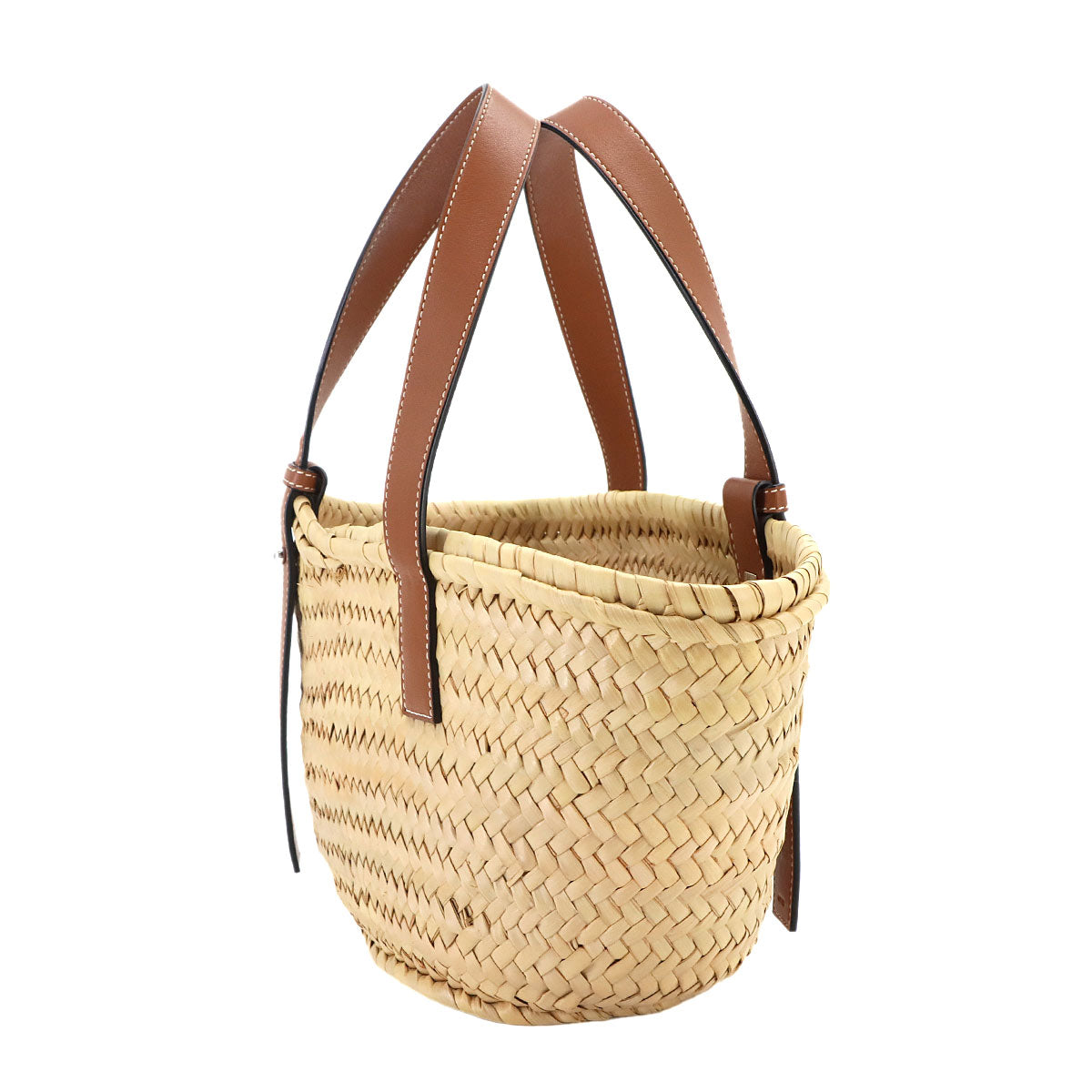 Basket Bag Small Palm Leaf Leather Natural Tan Purse Brown