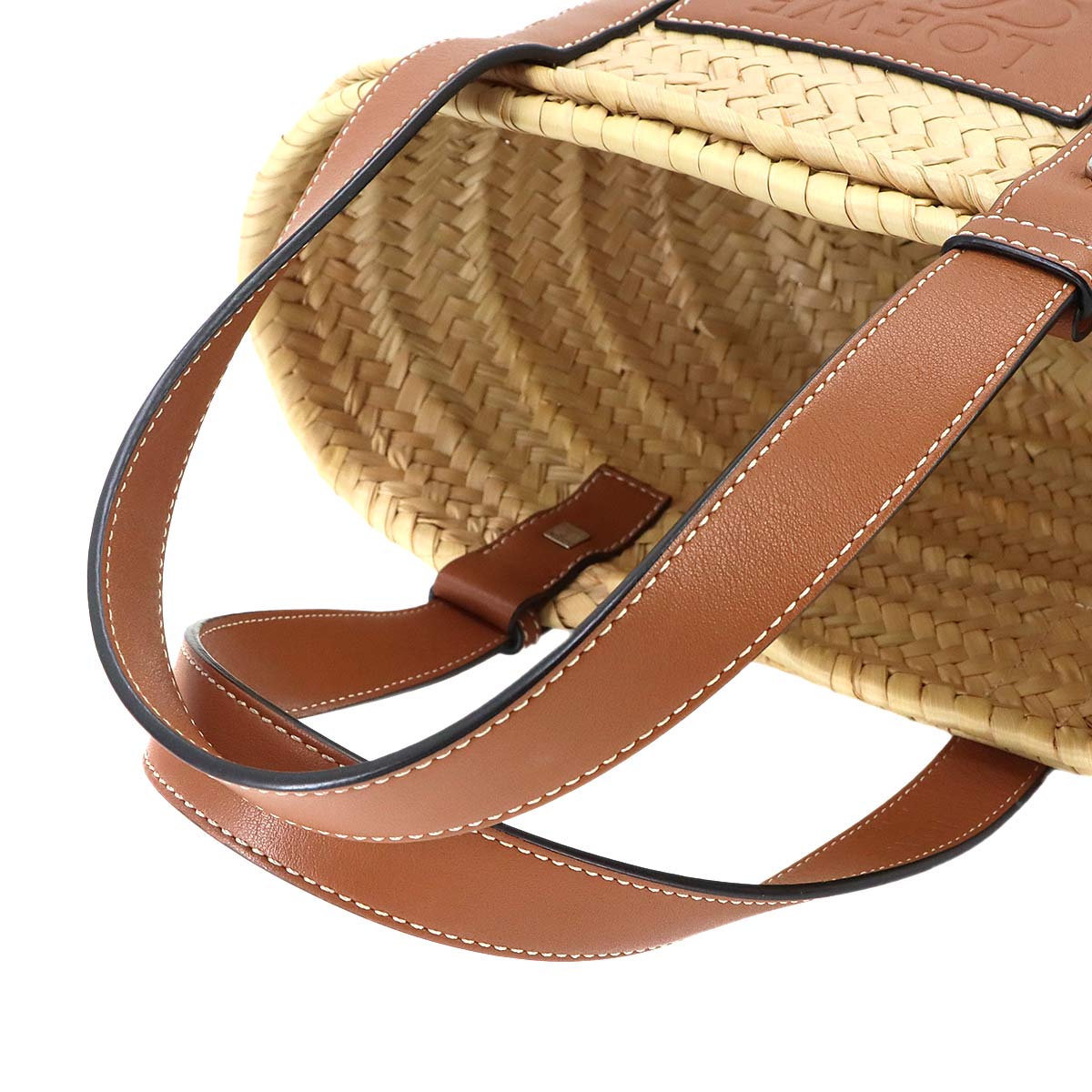 Basket Bag Small Palm Leaf Leather Natural Tan Purse Brown