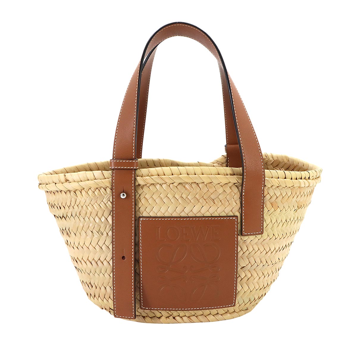Basket Bag Small Palm Leaf Leather Natural Tan Purse Brown